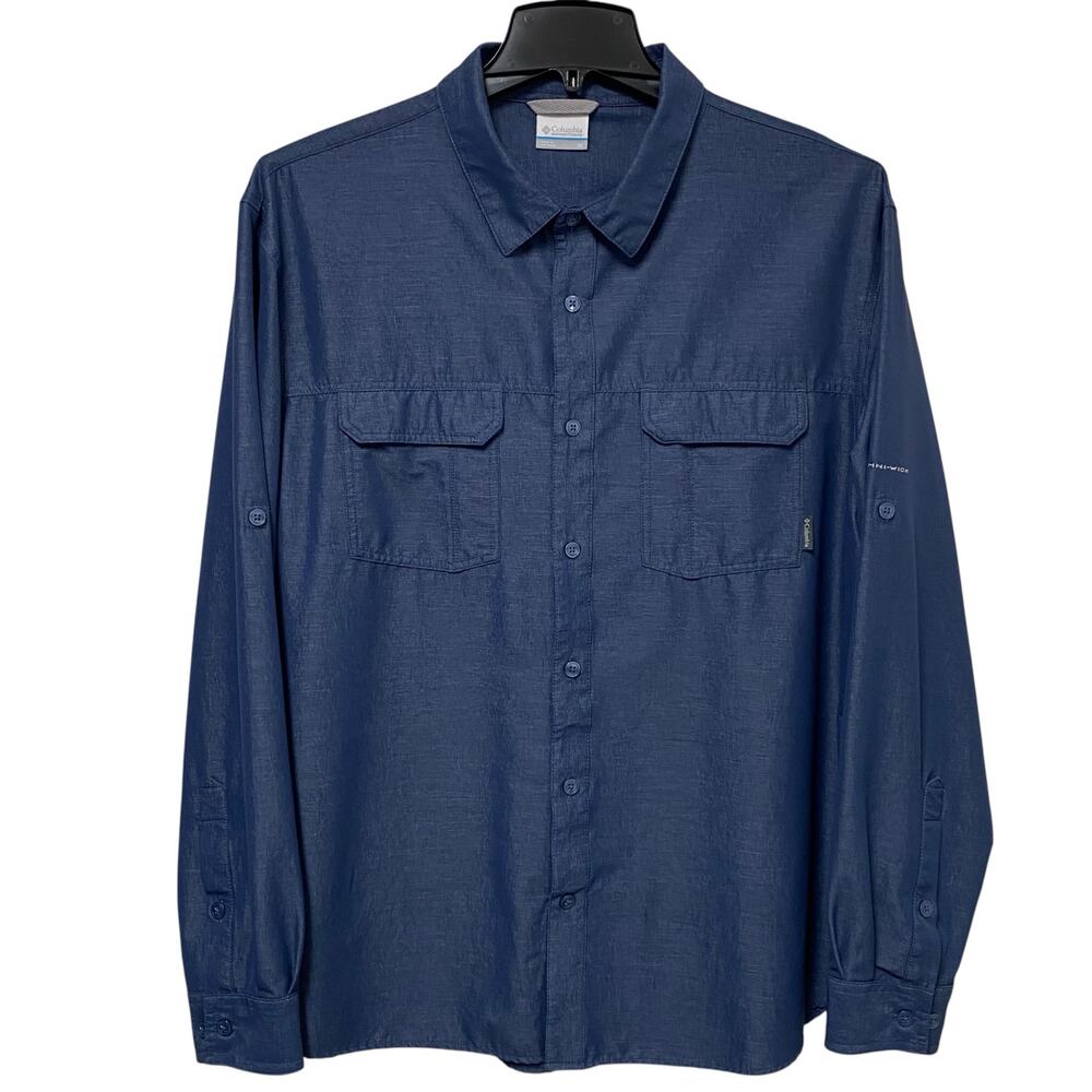 Columbia Shirt Mens XL Blue Omni Wick Westerly Winds Button Up Long Tab Sleeves